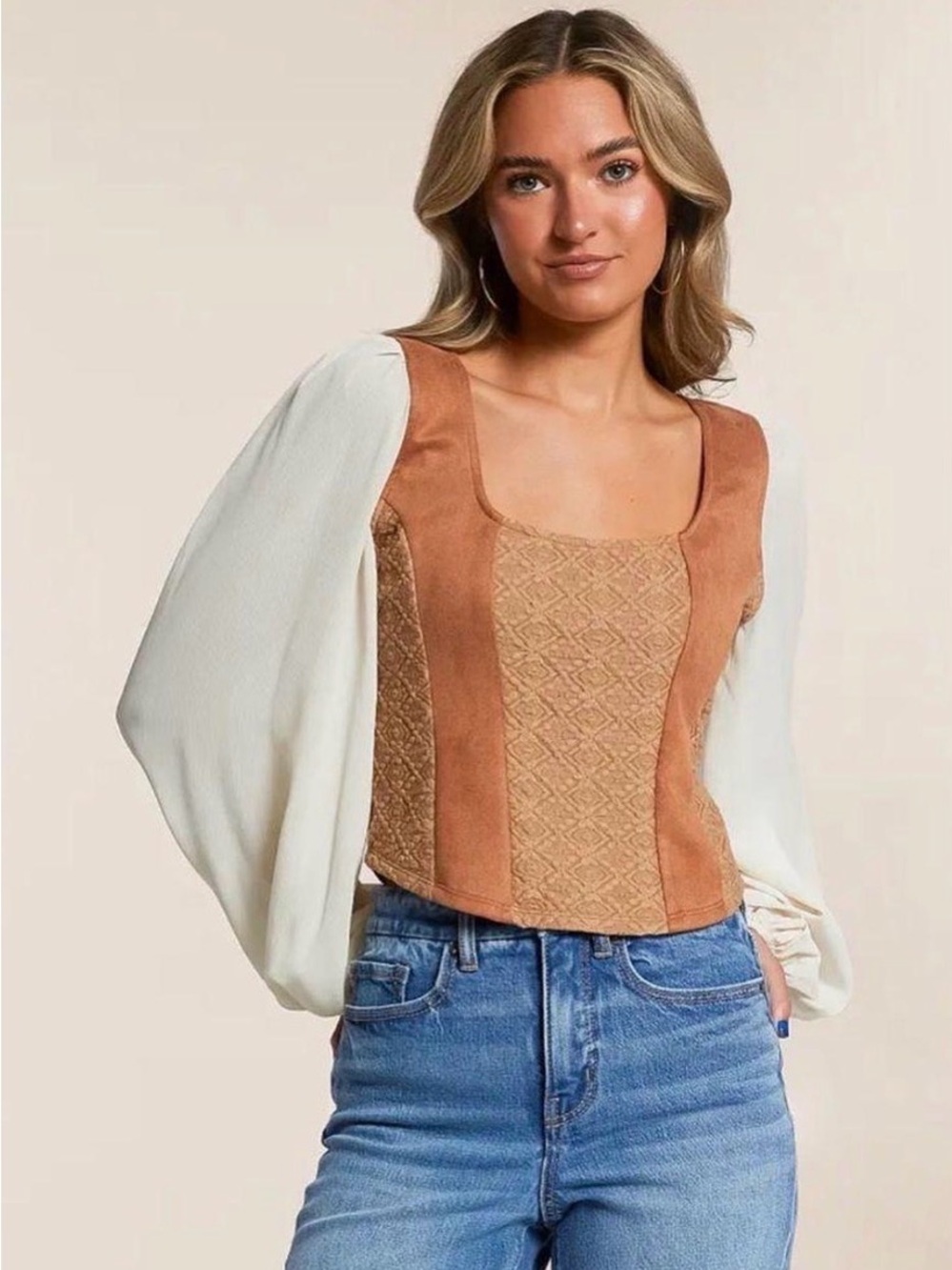Willow + Root Faux Suede Boho Crop Top Sz M